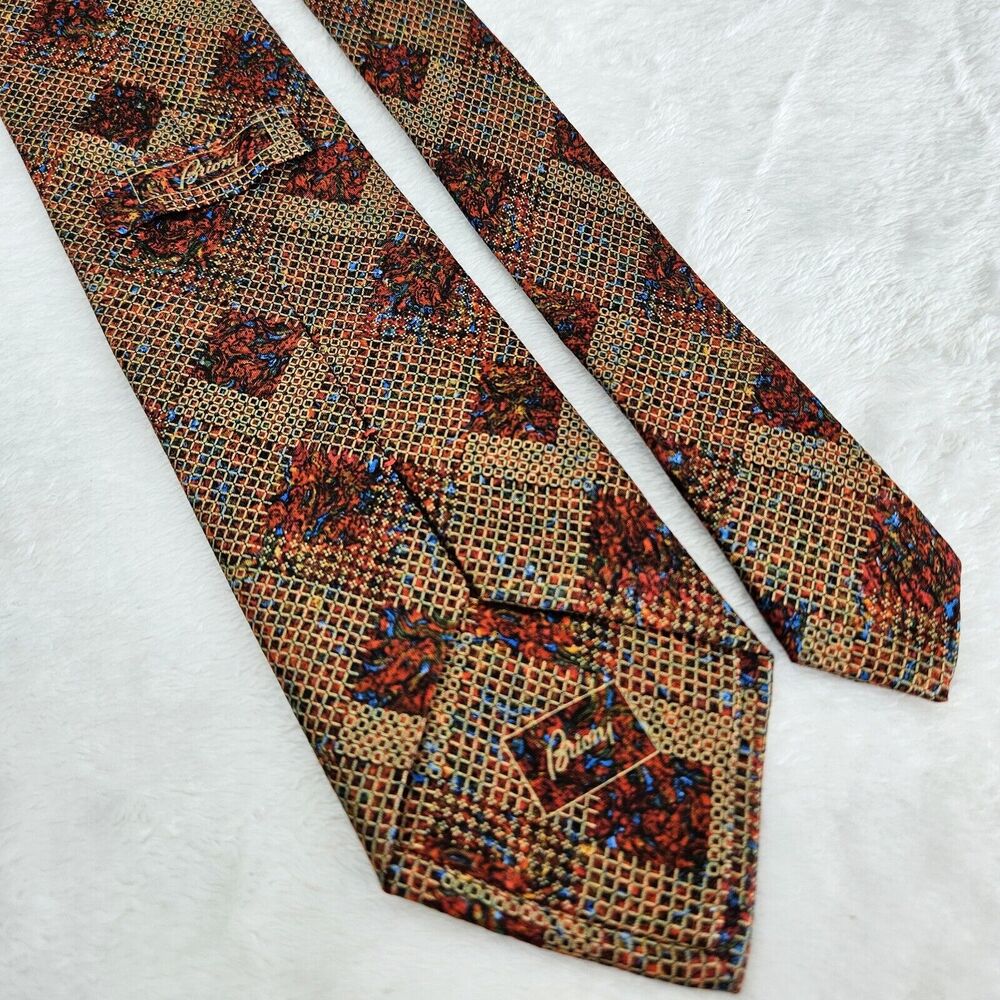 Brioni Silk Tie Mens Luxury Red Gold Floral Handmade in Italy Designer Wedding